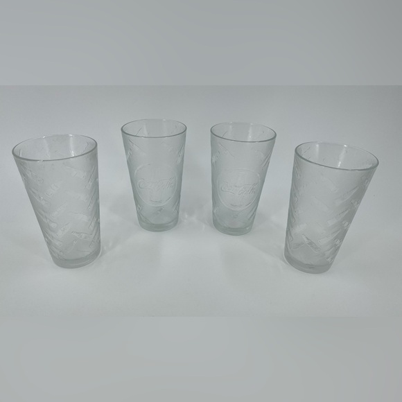 Coca Cola Vintage 1997 4 Piece Set of 20 Oz Glasses Frosted w Coke Logo - Picture 1 of 10